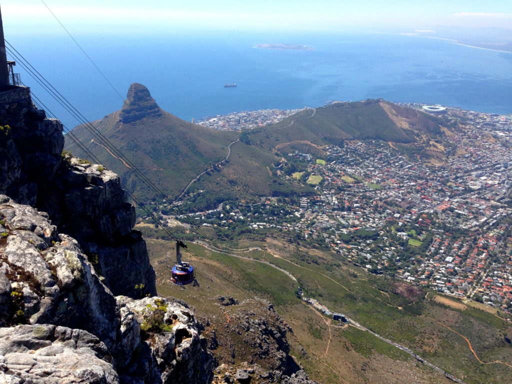 Tablemountain Cableway with view on Lion's Head and Signal Hill
