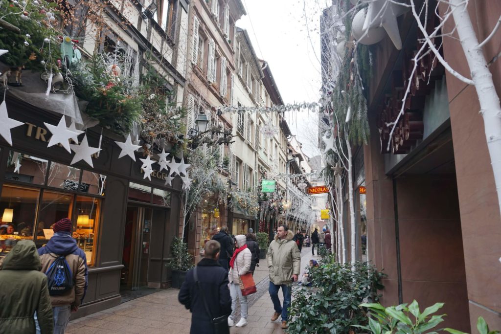 Festively decorated streets in Strasbourg
